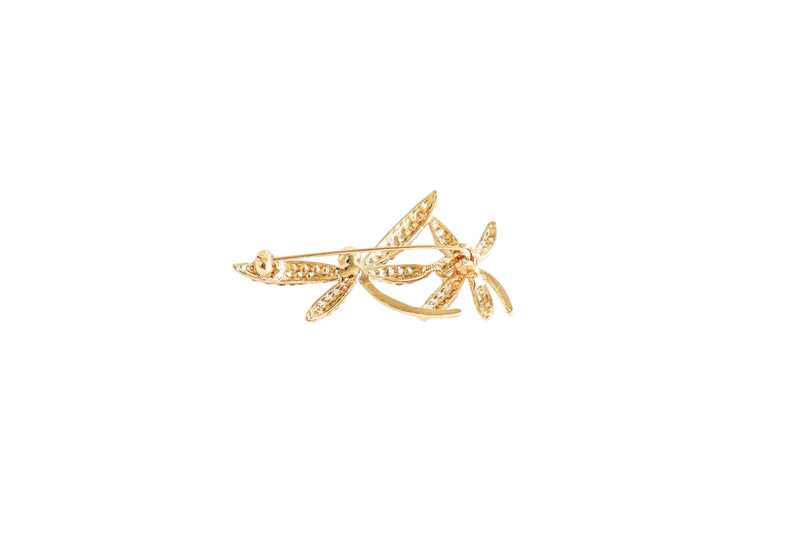 BROCHE CONJUNTO DE FLORES COM STRASS E PERÓLA - METAL DOURADO