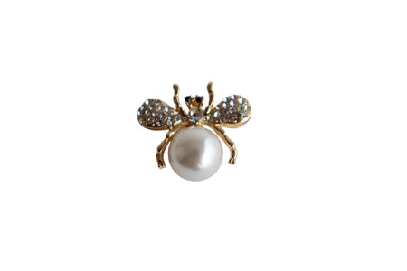 BROCHE ARANHA COM STRAS E PÉROLA - METAL DOURADO